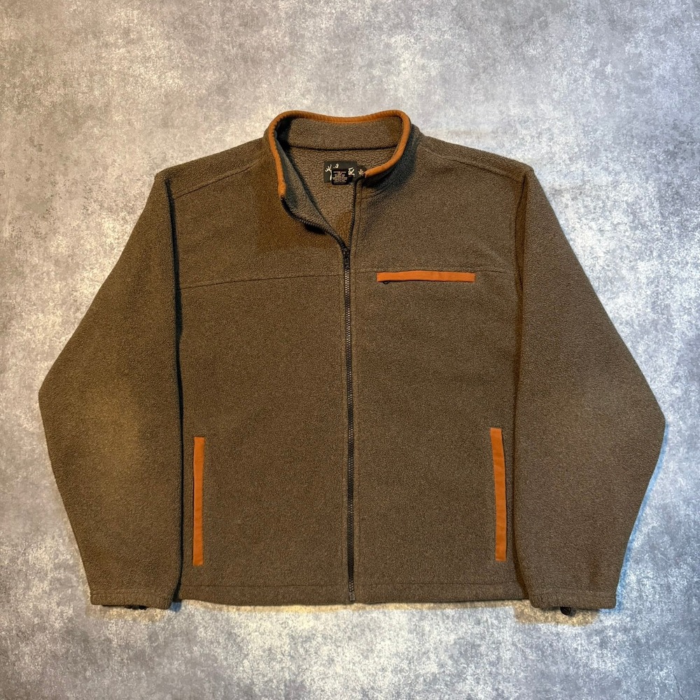 Dick Idol Mens XL Fleece Full Zip Jacket Brown Orange Trim Outdoor Hiking 950760